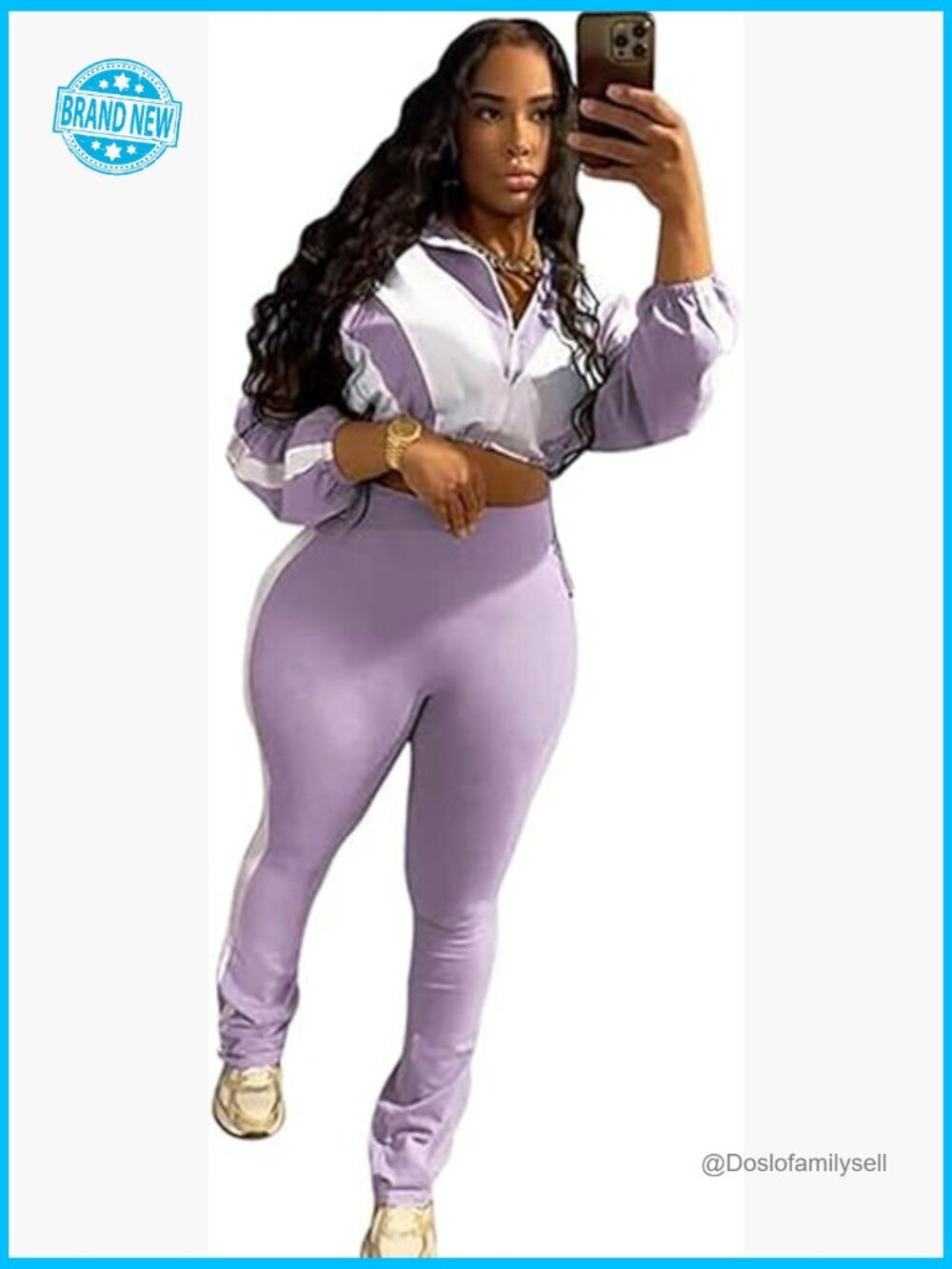 2 Piece Cropped Jacket & Leggings Set Workout Tracksuit Zip Up Crop Top